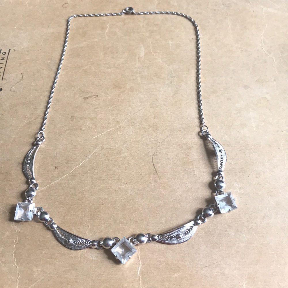 Vintage genuine sterling silver and gem necklace